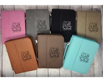 Bible Cover, Engraved “It Is Well With My Soul” Bible Cover, Custom Bible Case, Leatherette Personalized Bible Cover CommUnion Gift