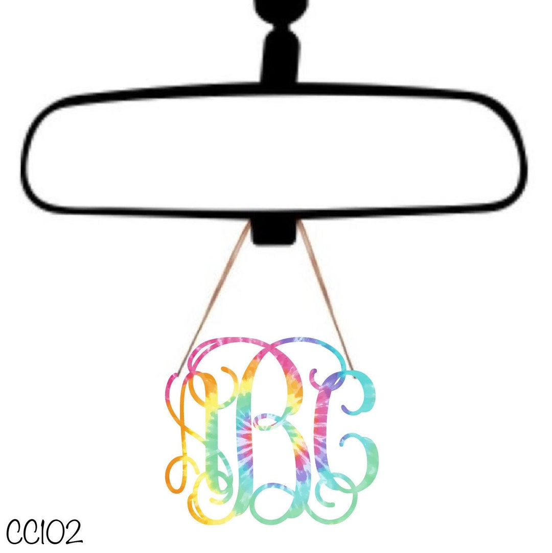 Rear View Mirror Charm Monogram Car Charm Tiedye Car Charm Etsy