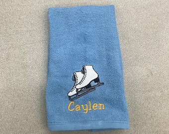 Personalized Ice Skates Towel, Ice Skating Towel, Team Gift, School Sports Towel, Pin Towel, Ice Skating, Sweat Towel, Personalized Towel