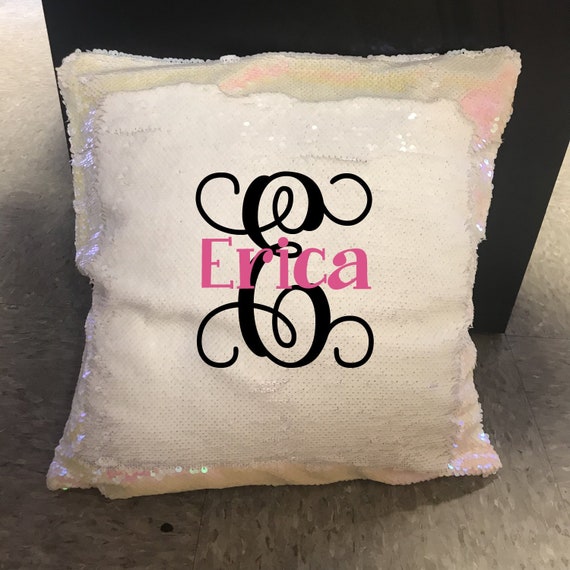 initial sequin pillow