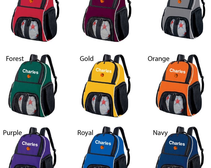 Name with Basketball Backpack, Name Basketball Backpack, Embroidered Basketball Bag, Personalized Sports Bag, Custom Basketball Bag