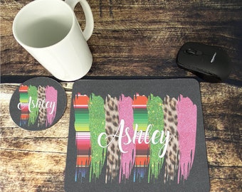 Personalized Mouse Pad And Coaster Set, Leopard Stripes Mouse Pad And Coaster Set, Desk Set, Desk Decoration, Teacher Gift, mp92