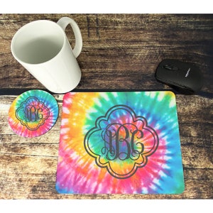 Personalized Tie Dye Mouse Pad And Coaster Set, Tye-Dye Print Mouse Pad And Coaster Set, Desk Set, Desk Decoration, Teacher Gift, mp33