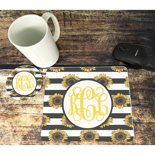 Personalized Mouse Pad And Coaster Set, Sunflower Mouse Pad And Coaster Set, Desk Set, Desk Decoration, Teacher Gift, mp51