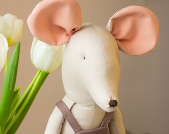 Mike the Mouse Doll - 55cm - Adorable Handcrafted Mouse Companion in Jumpsuit - Gift for children