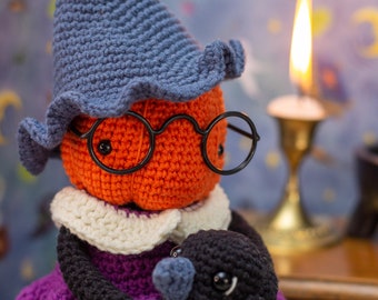 Charming Crocheted Pumpkin Doll - Young Enchantress with Raven Companion