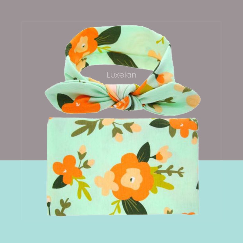 Swaddle Blanket Set Green Floral Swaddle Swaddle Set with Etsy