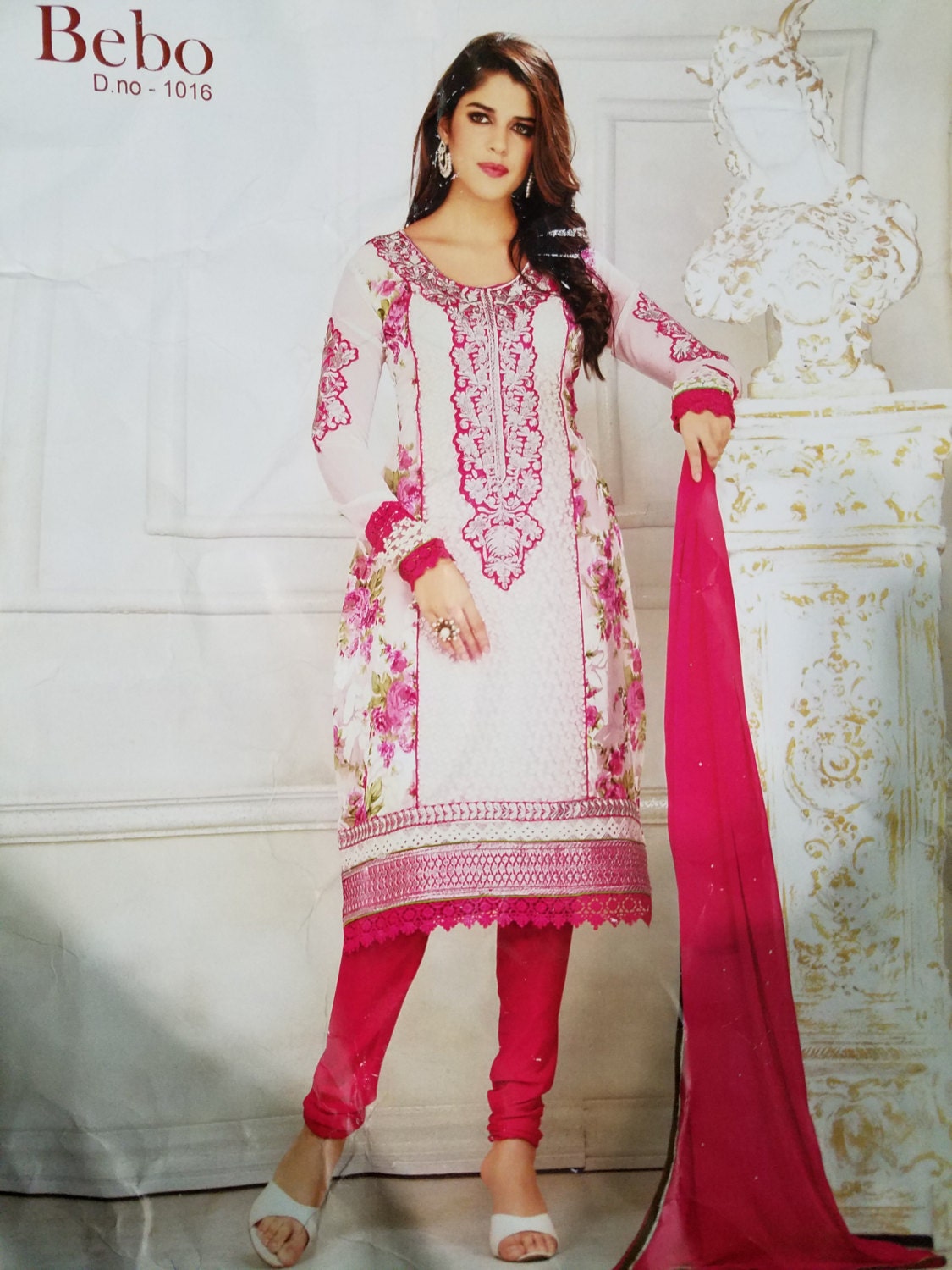 Pink and white salwar suit Clearance