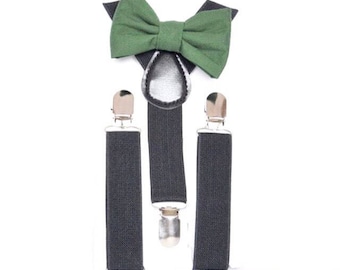 Bow tie and suspender set, ring bearer set, wedding bow tie and suspender, boys bow tie. We welcome custom orders as well.