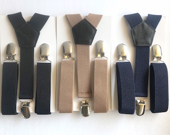 Suspender. Standard and custom sizes available. Adjustable suspenders. Wedding party suspenders sets. Black, Tan, and Navy.