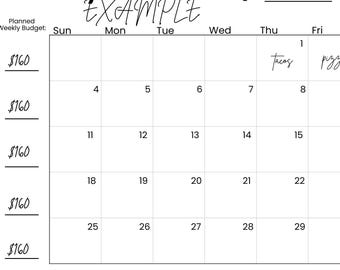 Simple Meal Planning Calendar Budget