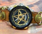 Steampunk Clock quot STAR STEAMPUNK quot quartz watch, natural leather.
