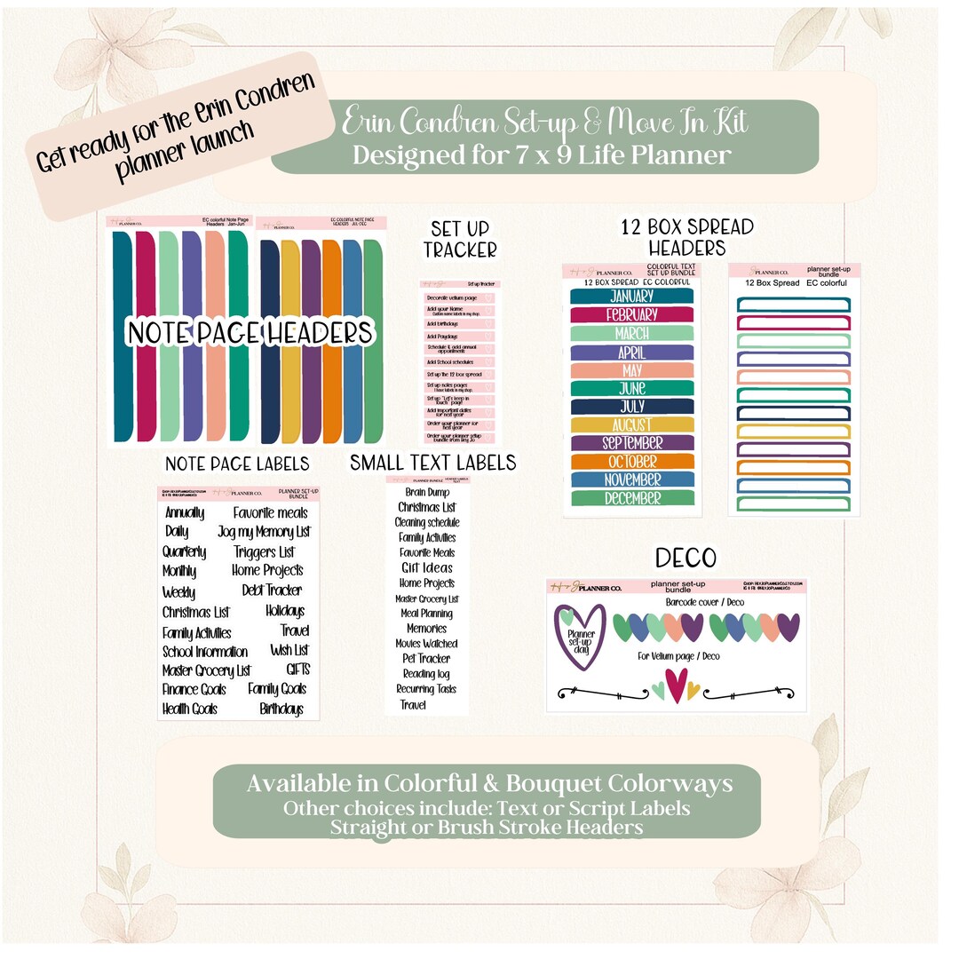 Erin Condren Setup and Move-in Kit | 7x9 Life Planner Sticker Bundle - Etsy