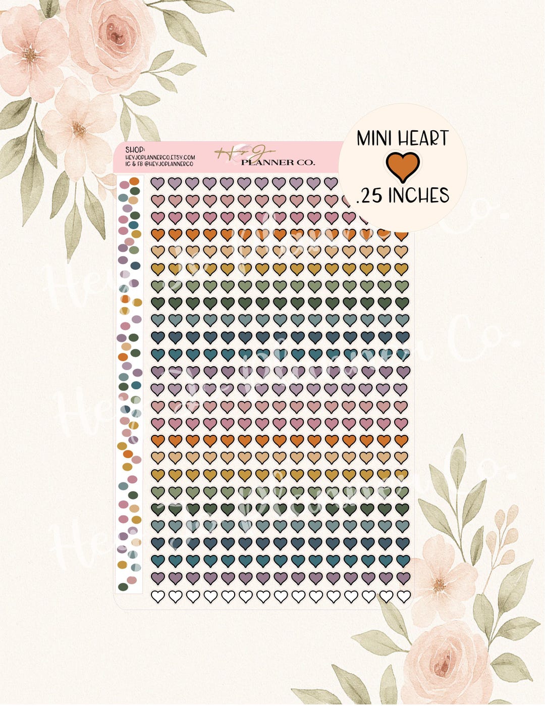 Mini Heart Planner Stickers in Toile Colorway, Mini Icons - Etsy