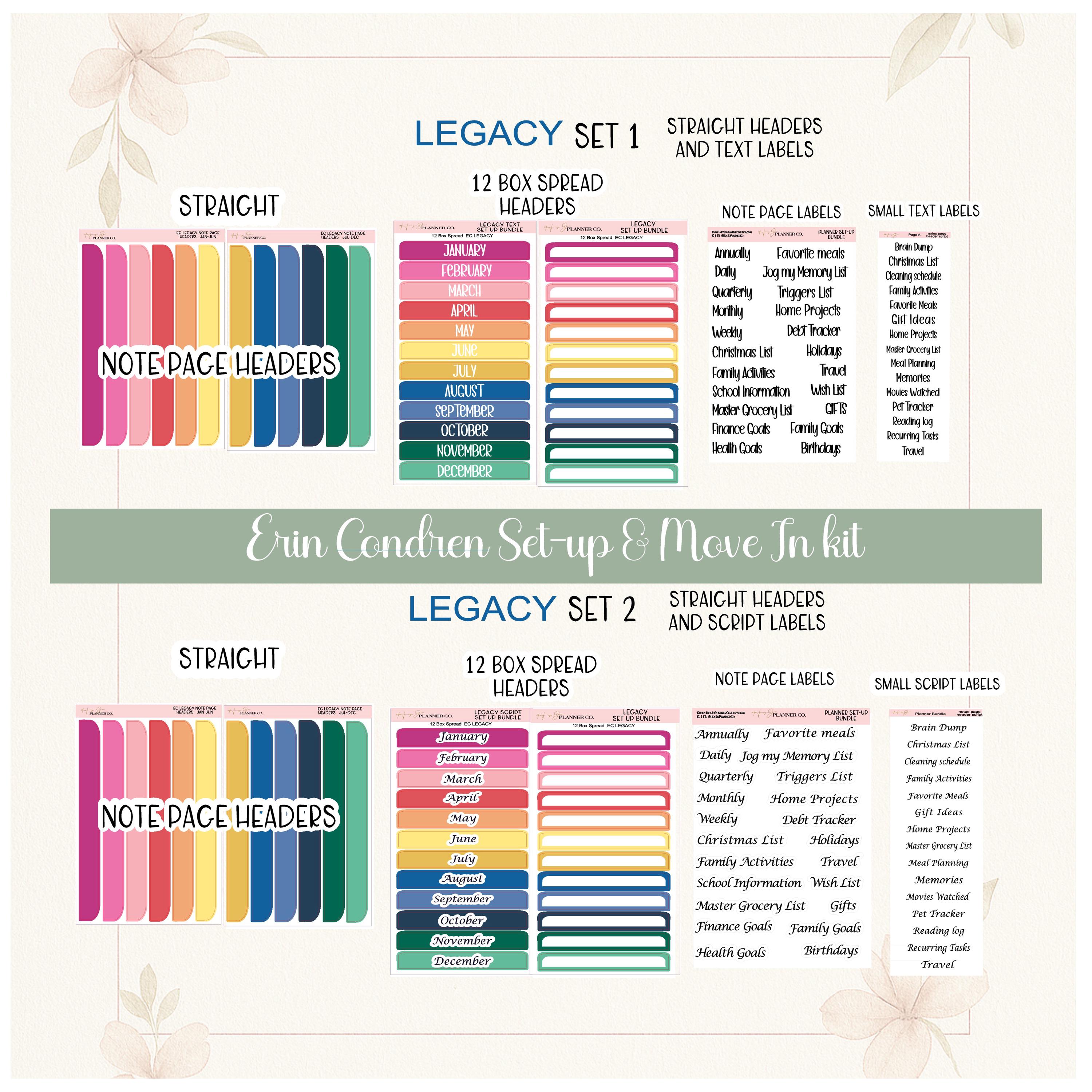 Erin Condren Legacy Toile Planner Sticker Bundle | 7x9 Setup Kit - Etsy