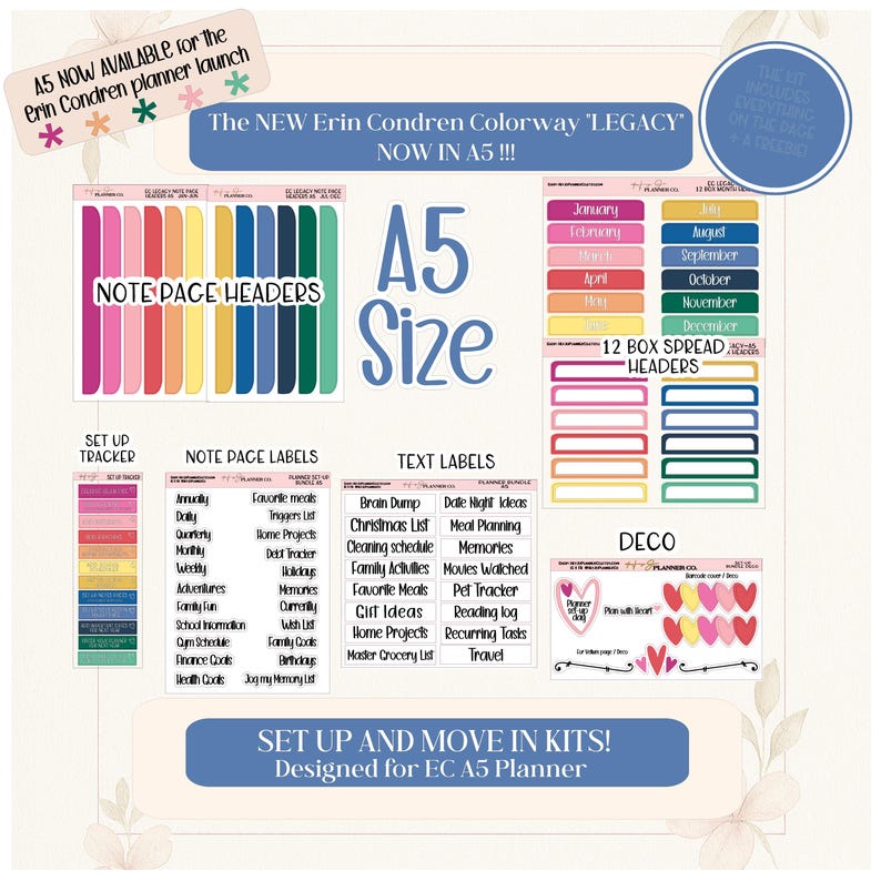 Erin Condren Legacy Toile Planner Sticker Bundle | A5 Setup Kit - Etsy