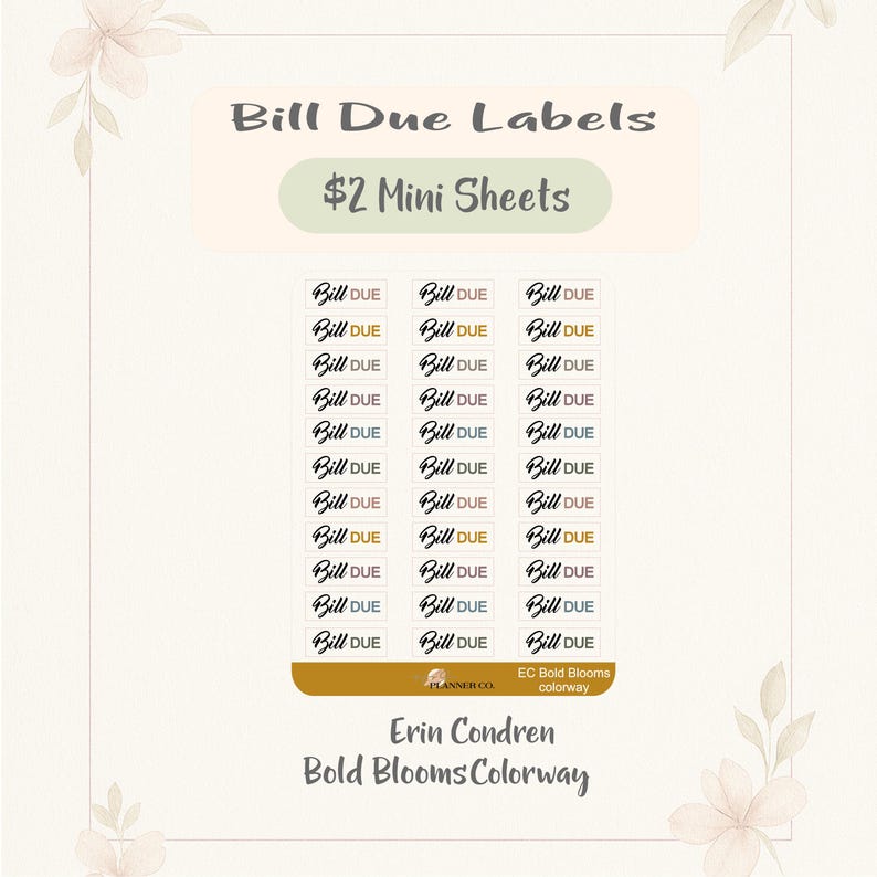 Bill Due Labels Mini Planner Sticker Sheets – 3.2