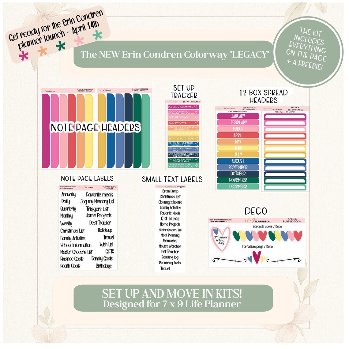 Erin Condren Legacy Toile Planner Sticker Bundle | 7x9 Setup Kit - Etsy