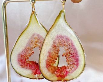 Real figs handmade resin earrings, Botanical earrings, Real fruit earrings, Hypoallergenic earrings, Nature earrings, Unique gifts