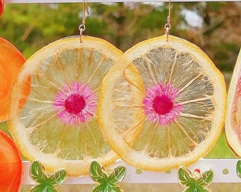 Dried lemon handmade resin earrings, Botanical earrings, Real lime earrings, Hypoallergenic earrings