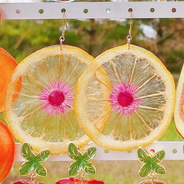 Dried lemon handmade resin earrings, Botanical earrings, Real lime earrings, Hypoallergenic earrings