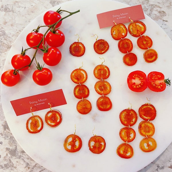 Dried tomato handmade resin earrings, Botanical earrings, Real tomato earrings, Hypoallergenic earrings, Teacher gifts