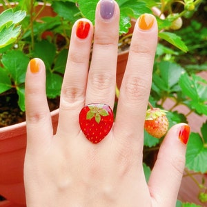 Dried strawberry handmade resin earrings, Botanical earrings, Real strawberry adjustable ring, Real strawberry necklace, Hypoallergenic image 5