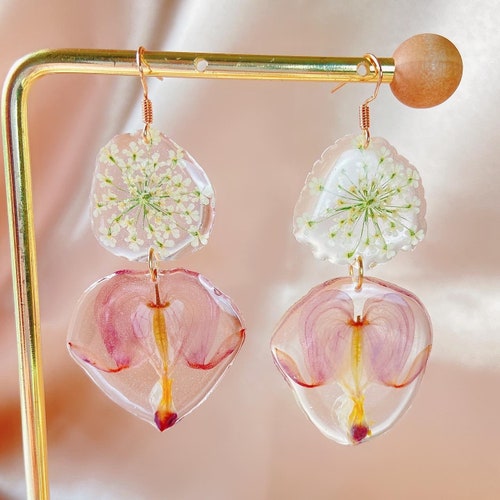 Dried Bleeding Heart Earrings Pressed Flower Earrings - Etsy