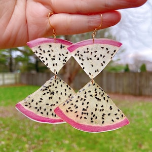 Dried dragonfruit handmade resin earrings, Botanical earrings, Real fruit earrings, Hypoallergenic earrings