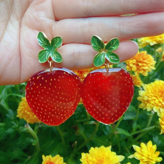 Strawberry resin earrings deals