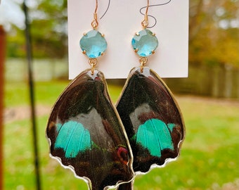 Real big butterfly wing in resin earrings, Real insect wing earrings, Hypoallergenic