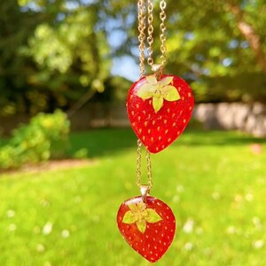 Dried strawberry handmade resin earrings, Botanical earrings, Real strawberry adjustable ring, Real strawberry necklace, Hypoallergenic image 6