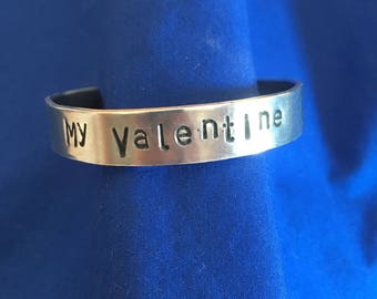 My Valentine, unique gift idea, aluminum cuff bracelet, textured