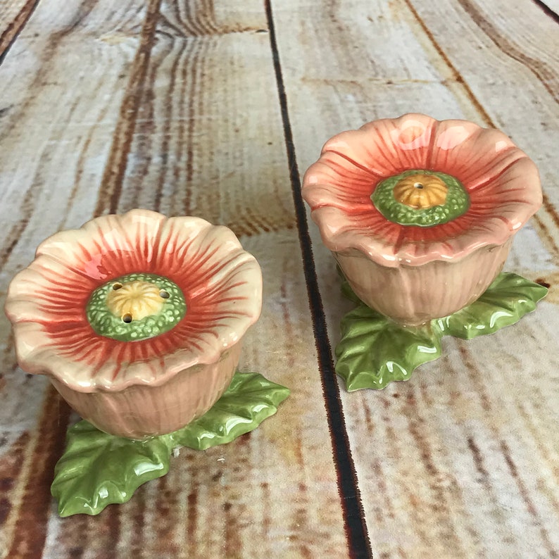 Salt /& Pepper Shaker Pink Petal Poppy Flower Design Christa Schmidt Tableware