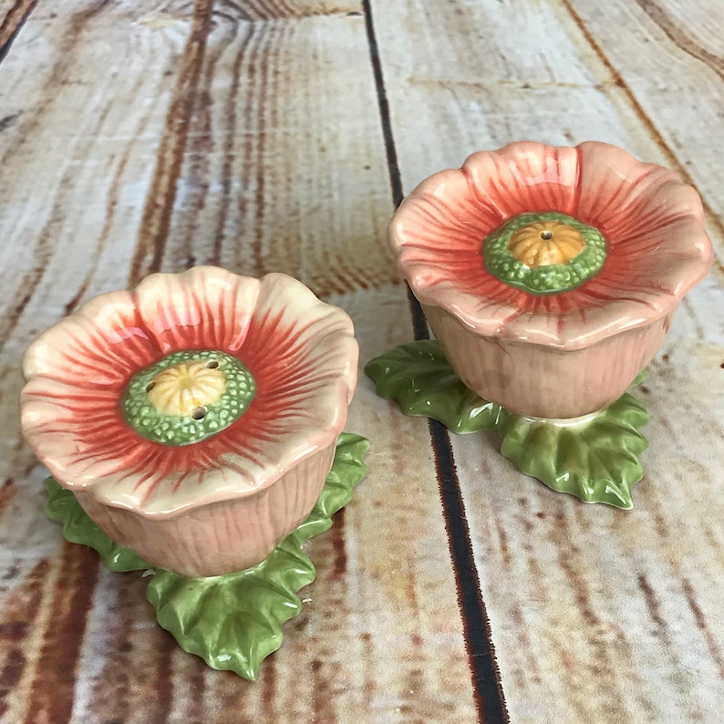Salt /& Pepper Shaker Pink Petal Poppy Flower Design Christa Schmidt Tableware