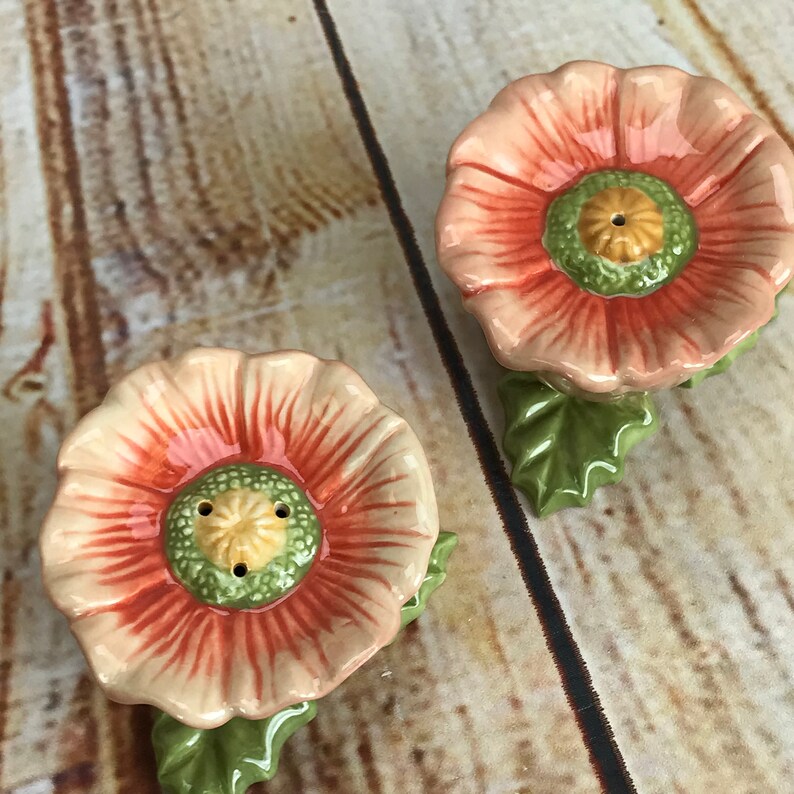 Salt /& Pepper Shaker Pink Petal Poppy Flower Design Christa Schmidt Tableware