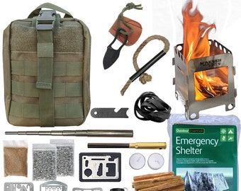 Survival Pack Ready To Go Everything You Need Fatwood Stove Ferro Rod Knife Tinder Wick Tent Blanket