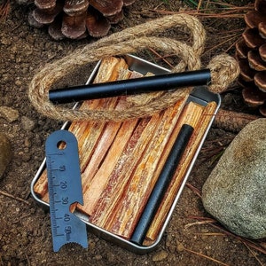 Fatwood Fire Starter Kit Ferro Rod Tinder Wick Striker Camping Survival Gear Bushcraft Made to Last