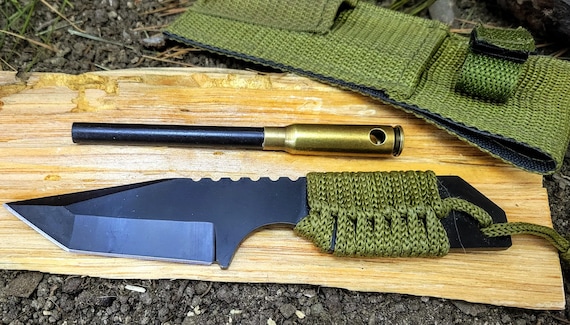 Knife Camping Ferro Rod Backpacking Hunting Bushcraft Fixed Blade w/ Sheath
