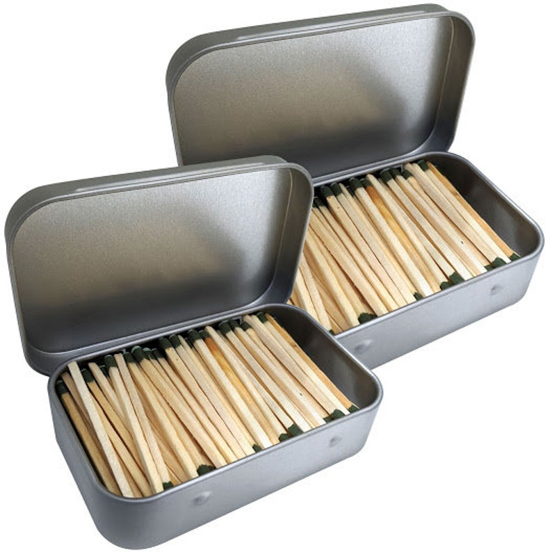 Waterproof Matches Wooden Fire Starters In 2 Tin Containers Etsy