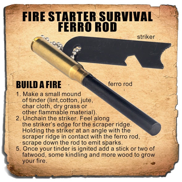 Ferro Rod Fire Starter Survival Hunting Camping Backpacking Earthquake