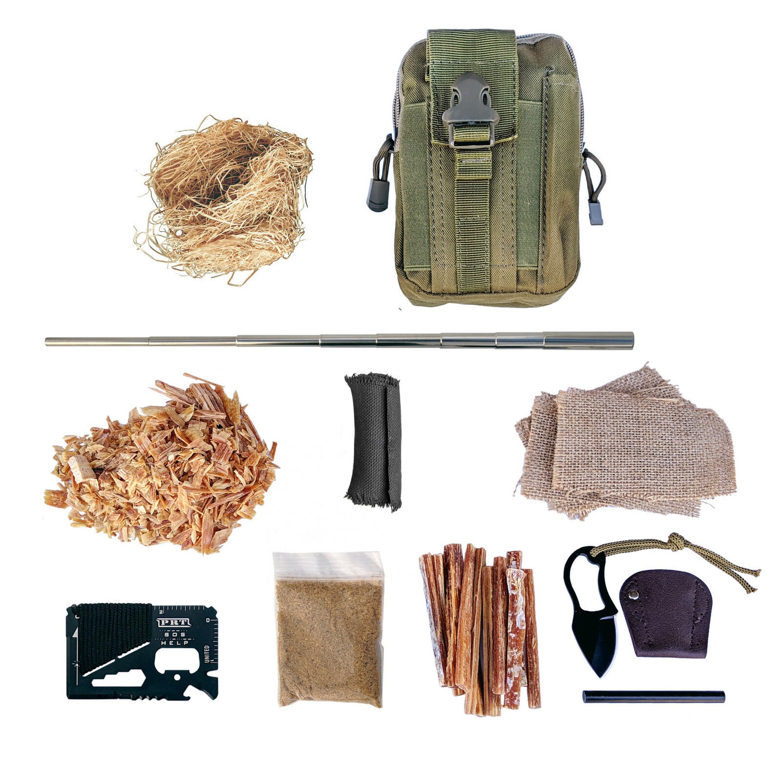 Fire Starting Kit Char Cloth Fatwood 141 Tool Ferro Rod Knife Hunting