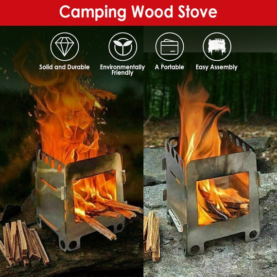 Camping Wood Burning Folding Compact Stove Lightweight Stainless Steel Fatwood Backpacking Hiking Outdoors Survival Gear Tactical Emergency
