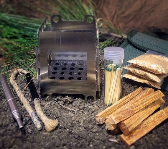 Wood Burning Folding Compact Stove Lightweight Stainless Steel Fatwood Camping Backpacking Bushcraft