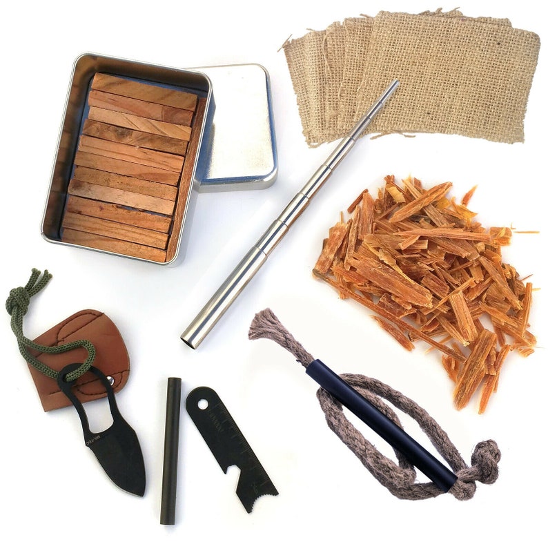 Pocket Survival Tin Fatwood Cut in USA Ferro Rod Knife Bellows Etsy