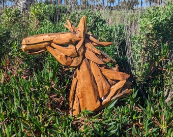 Drijfhout paardenhoofd handgemaakt gerecycled hout