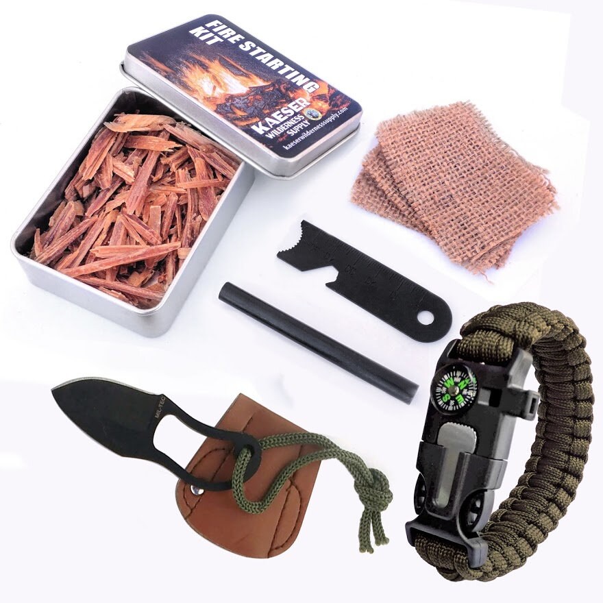 Survival Fire Starting Kit Tactical Gear Fatwood Ferro Rod Bushcraft
