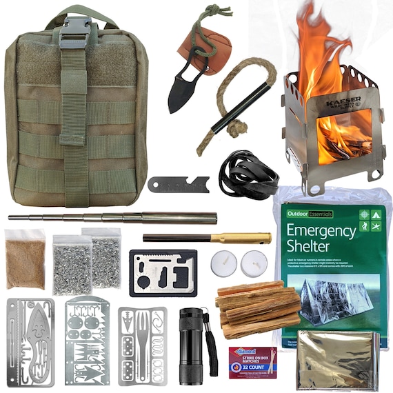 Survival Pack Ready To Go Everything You Need Fatwood Stove Ferro Rod Knife Tinder Wick Tent Blanket