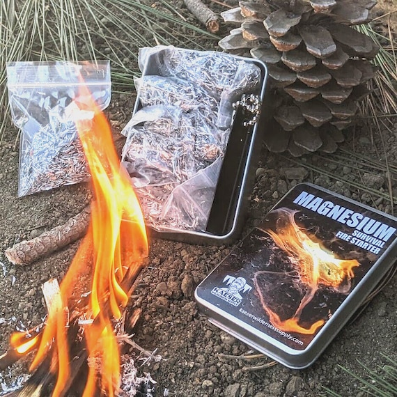 Magnesium Block + 6 Bags Shavings Emergency Fire Starting Gear Camping Hiking