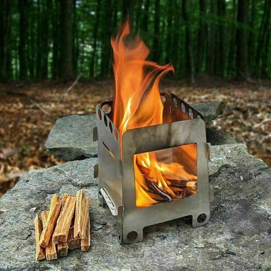 SHENGXINY Camping Supplies Clearance Wood Burning Folding Camp Stove,  Stainless Steel, Foldable Grill Survival, Easy To Carry, Small Portable